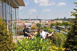 roof top balcony and view from the prague hotel akcent