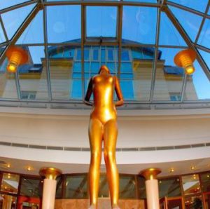 statue in the reception lounge of the hotel galerie royale in prague