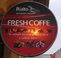 prague signage showing coffee spelled like coffe