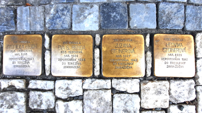 four prague stolpersteine showing two that lived and two that died