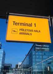 prague airport terminal one arrivals hall sign
