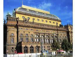 prague national theatre exterior viewed from legion bridge