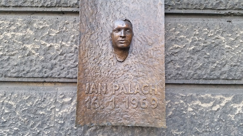 Jan Palach plaque on palackeho namesti