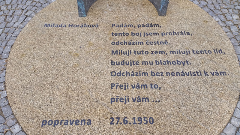 milada horakova memorial plaque in prague next to the czech parliament building