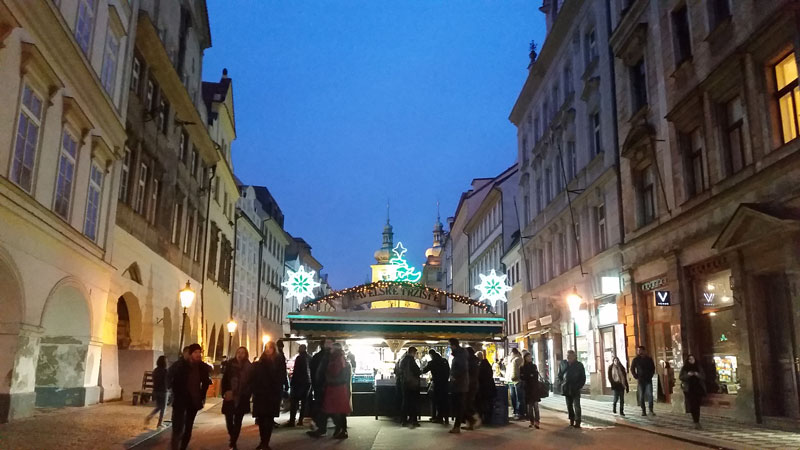prague havelska street market at night at christmas