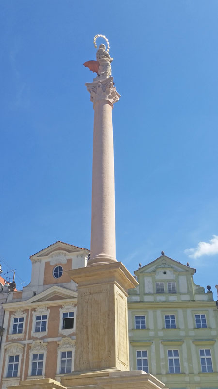 prague marian column vertical view with blue sky background