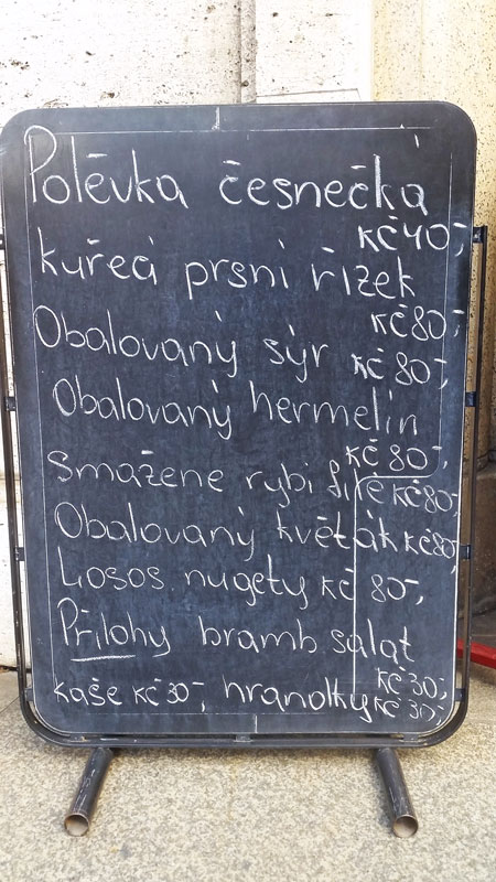 blackboard with chalk written menu in czech language