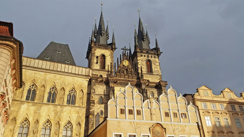 twin towers of the gothic church of our lady before tyn in prague