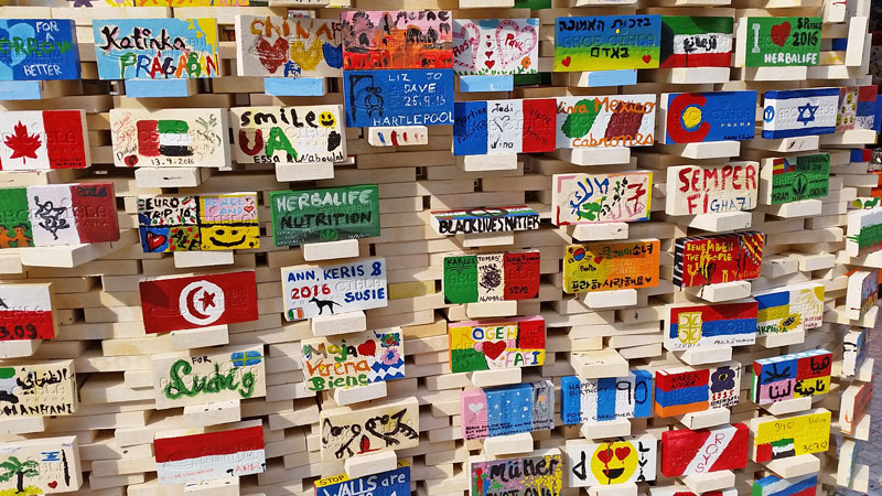 prague beneficial brick painted bricks with national flags and assorted text