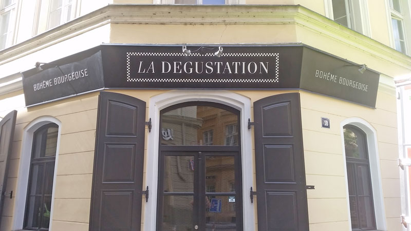 front door of la degustation restaurant in prague