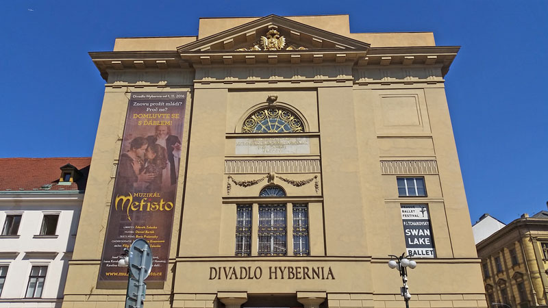 neo-renaissance facade of the hybernia theatre in prague