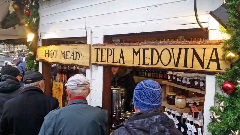 christmas market stall selling hot mead