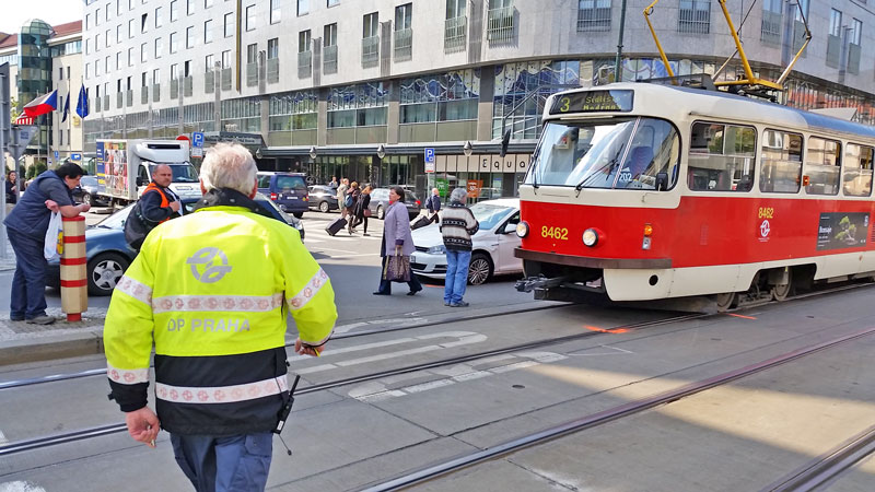 prague tam stopped after crashing into a white car