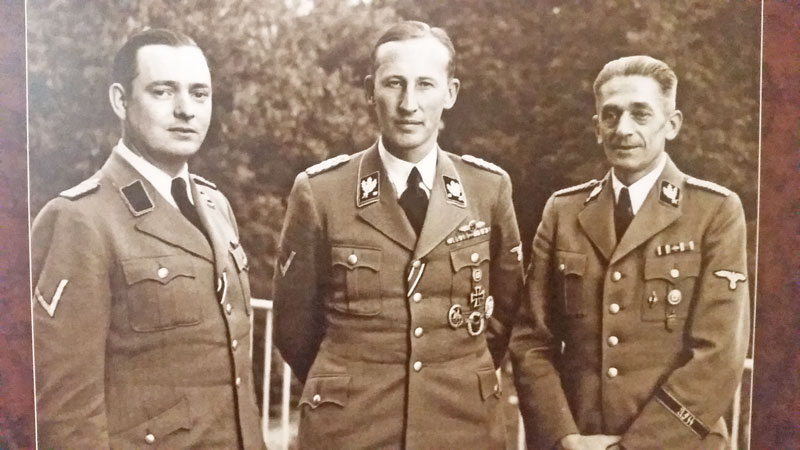 black and white picture of Reinhard Heydrich and Karl Herman Frank in uniform