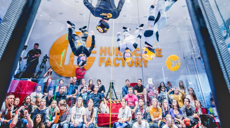 crowd of people watching prague indoor skydiving