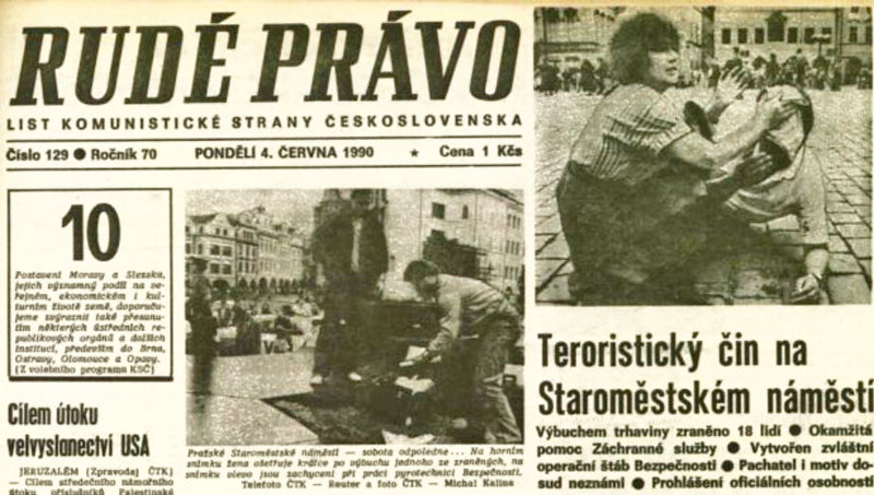 headline on the june 4th rude-pravo communist newspaper in Prague