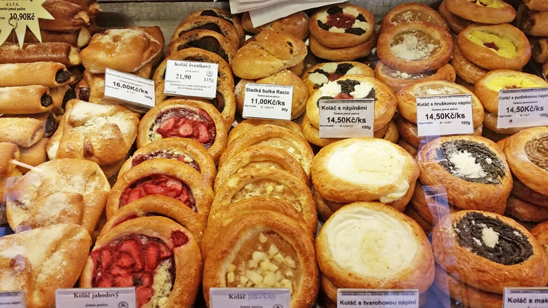 selection of czech koláče in a bakery