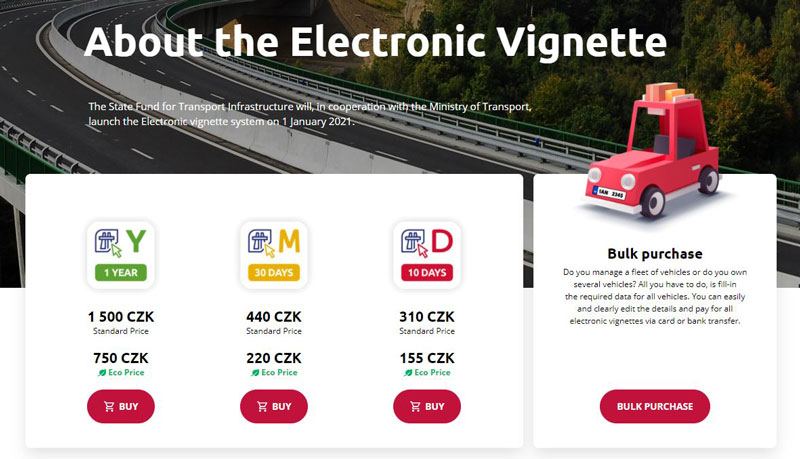 electronic czech motorway vignette portal page