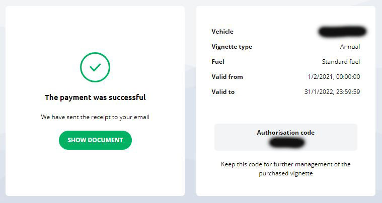 electronic czech motorway vignette portal receipt