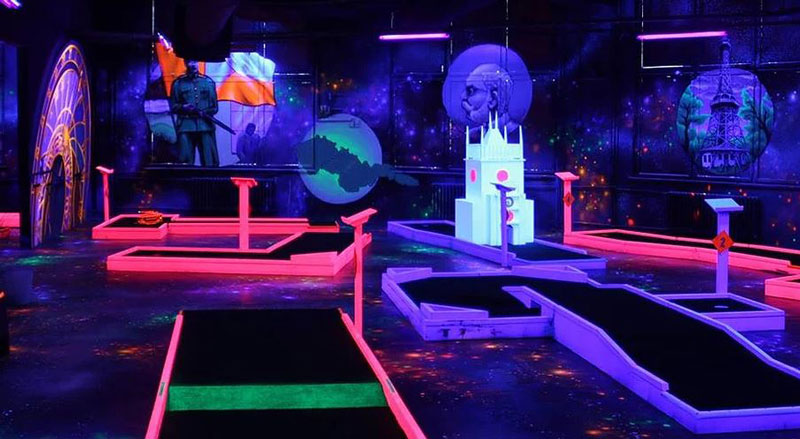 black light mini golf course in prague