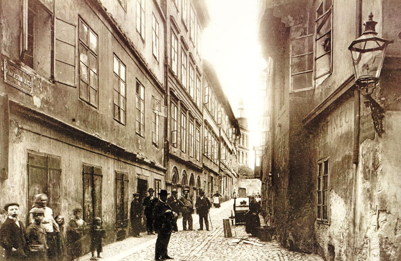 pinkasova street in the prague jewish ghetto circa 1900