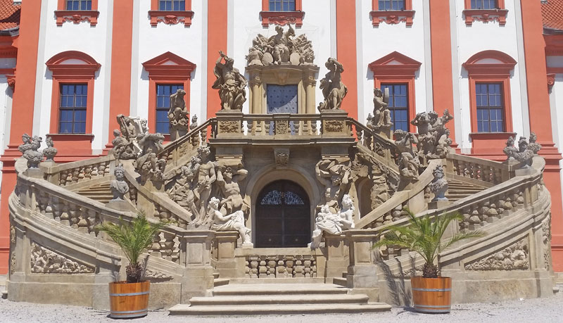 Baroque stone staircase at the rear of Prague Troja Chateau