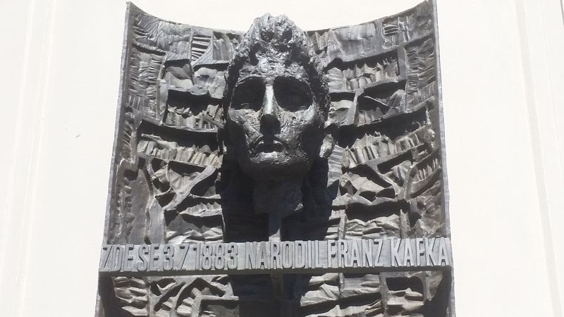 the bronze plaque in prague that marks the birthplace of franz kafka