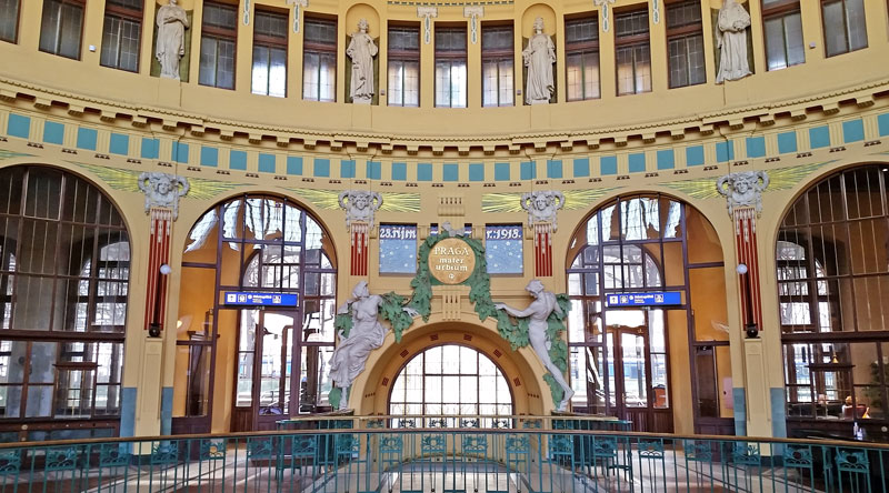 art nouveau original entry and ticket office area of prague main train station