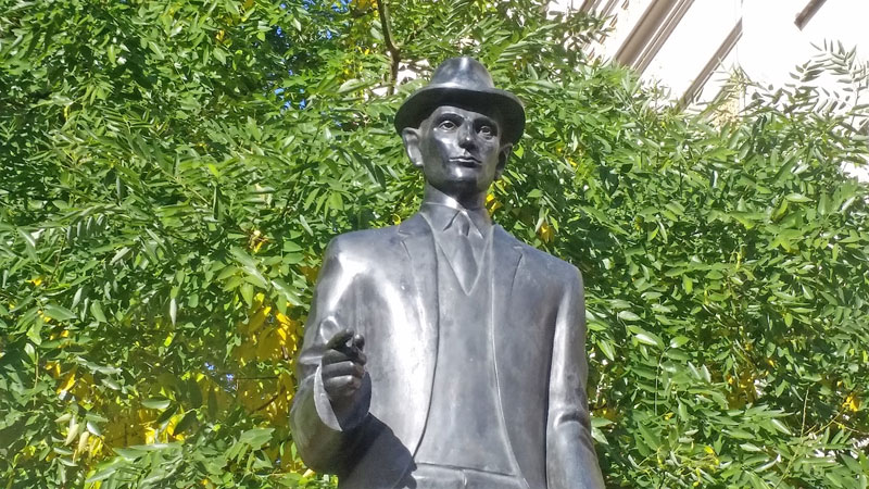 detail of Jaroslav rona bronze sculpture of franz kafka