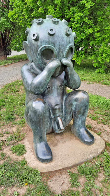 jaroslav rona bronze sculpture called child of mars or martian baby in hadovka park