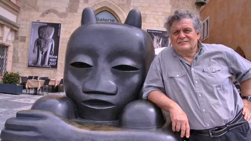 jaroslav rona and his little devil bronze sculpture in 2017