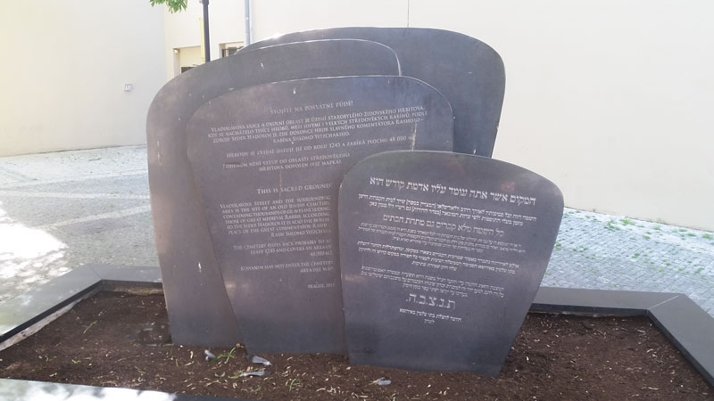 memorial to the prague jewish garden cemetery shaped like black gravestones