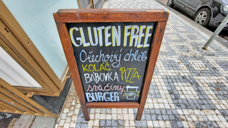 gluten free blackboard sign in Prague