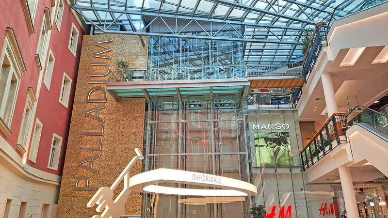 Main atrium of the Palladium Shopping Centre in Prague