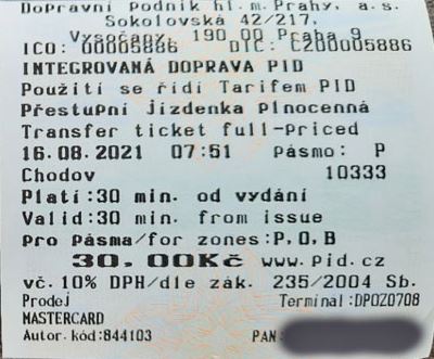 prague public transport machine ticket which is pre-validated