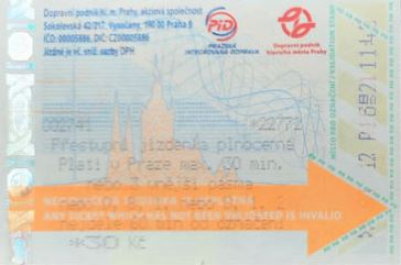 prague public transport machine ticket which requires validation