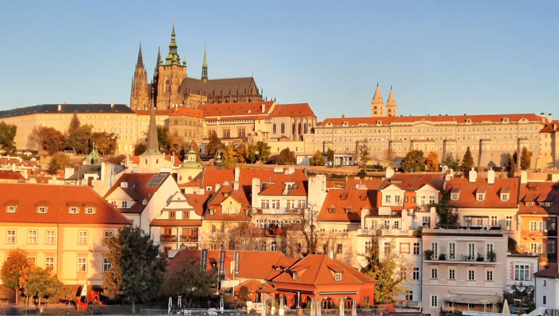 prague lesser town and prague castle in early morning sun
