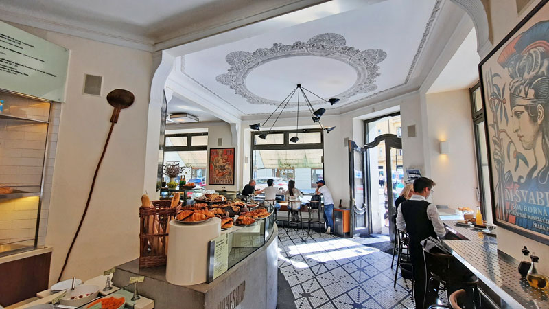 the interior of bakeshop praha cafe in prague old town