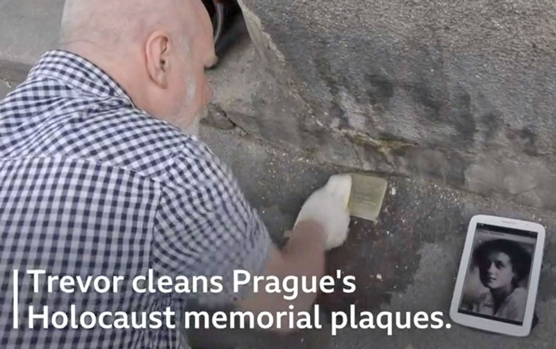 screenshot of trevor sage cleaning prague stumble stones