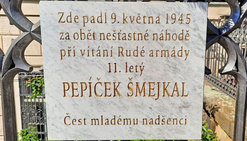 may 9th 1945 plaque to 11 year old pepicek smejkal
