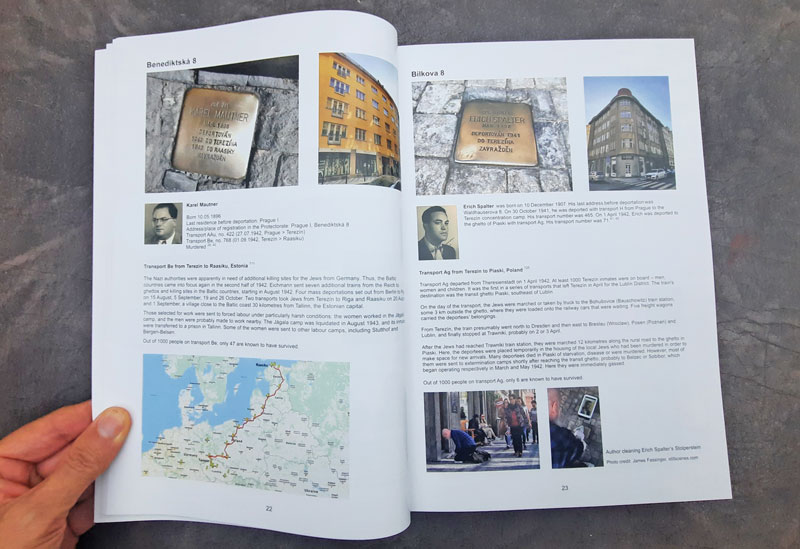 example pages from a book called pragues stolpersteine by trevor sage