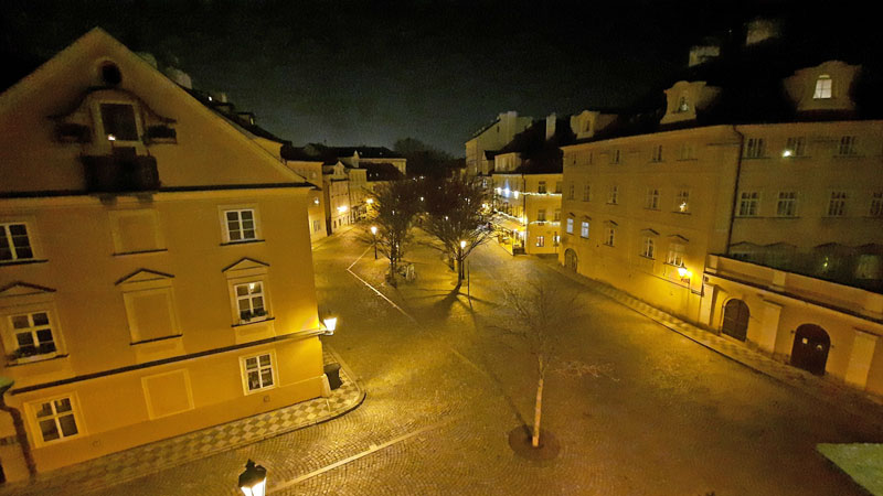 prague kampa island street called na kampe at night