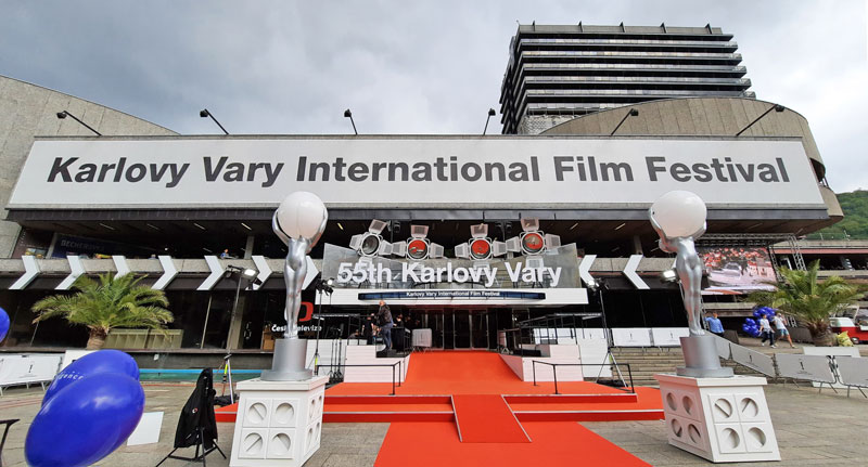 The main entry to the Karlovy Vary International Film Festival - Hotel Thermal complex with red carpet