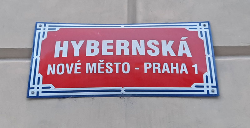 prague street sign called hybernska