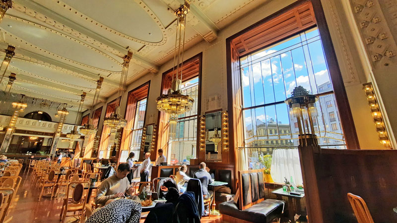 The Art Nouveau interior of the Municipal House Cafe in Prague