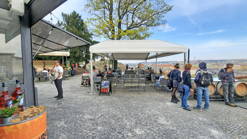 scenic area for eating at the top of the old castle steps leading to prague castle