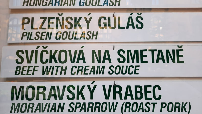 signs for czech food like svickova with english translation