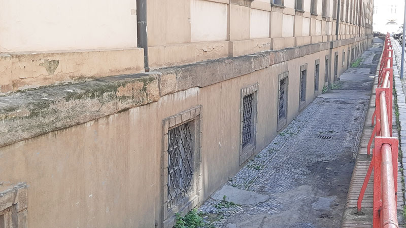 street level view of platnerska street in prague old town before the reconstruction