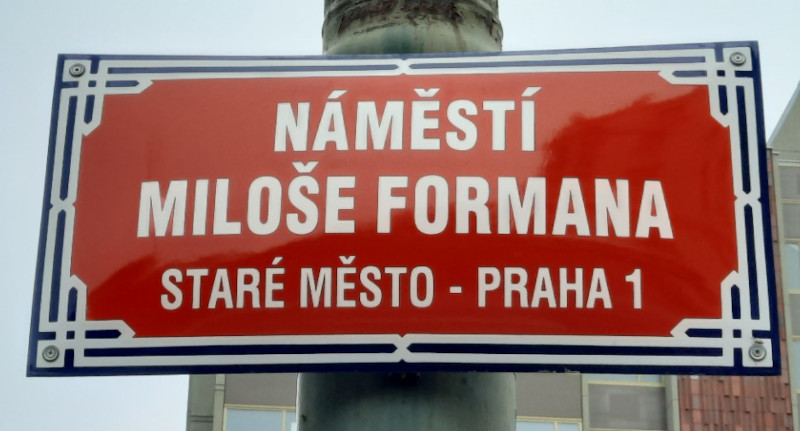 street sign in prague named after czech film director milos forman