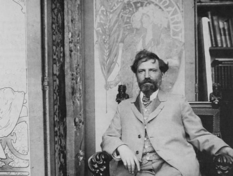 black and white picture of alfons mucha aged about 40